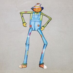 Vintage-style Jointed Paper Pumpkin Head Scarecrow Die-cut Decoration Fall 22"